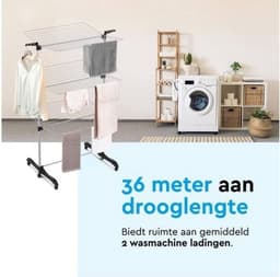 Droogtoren - Wasrek - Kleding Drogen - 36 Meter Drooglengte - 77x73x140 cm - Wit — thumbnail 3
