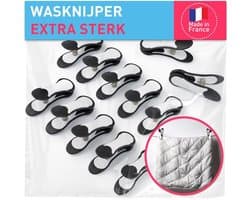 SnelShoppen - Extra Grote Kledingknijpers 12 Stuks, Zwart en Wit, Sterke Maxi Clips, Tot 22 mm Open, Voor Dekbedden en Strandlakens, Made in Frankrijk