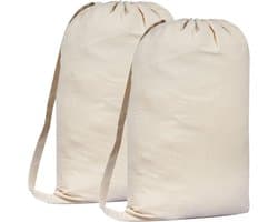 SnelShoppen - 2x Premium Canvas Waszak met Schouderband - 40L 100% Katoen - Duurzaam en Biologisch - 75x56 cm - Natuurlijke Kleur - Ideaal voor Was, K