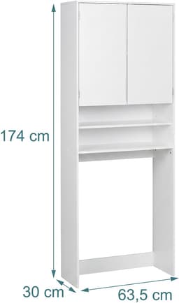 Wasmachinekast - wit - 63,5x174x30 cm - met opbergruimte — thumbnail 4