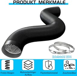 Afvoerslang - Flexibele slang - Ventilatie en afvoer - Dubbele aluminium laag - 150 mm diameter - Zwart — thumbnail 2