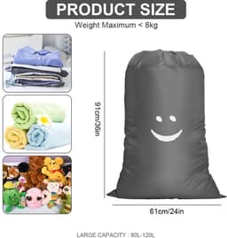 Dailygoods - Waszak voor reizen - Waterdicht - Grote capaciteit - Grijs - Vuile was wasverzamelaar - Perfect voor studentenhuizen en camping — thumbnail 5