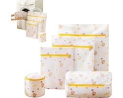 Set van 5 waszakken met honingraatstructuur en ritssluiting voor fijne was, ondergoed en delicate kleding