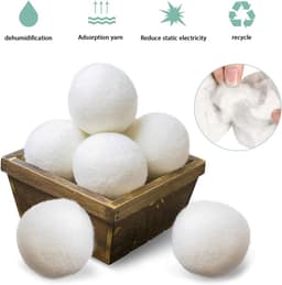 6 stuks woldroogballen, 1 stuk katoenen zak, ecologische droogballen, duurzaam gebruik, droogballen, viltballen, kleding is pluizig en zacht, geschikt voor de droger (wit) — thumbnail 5