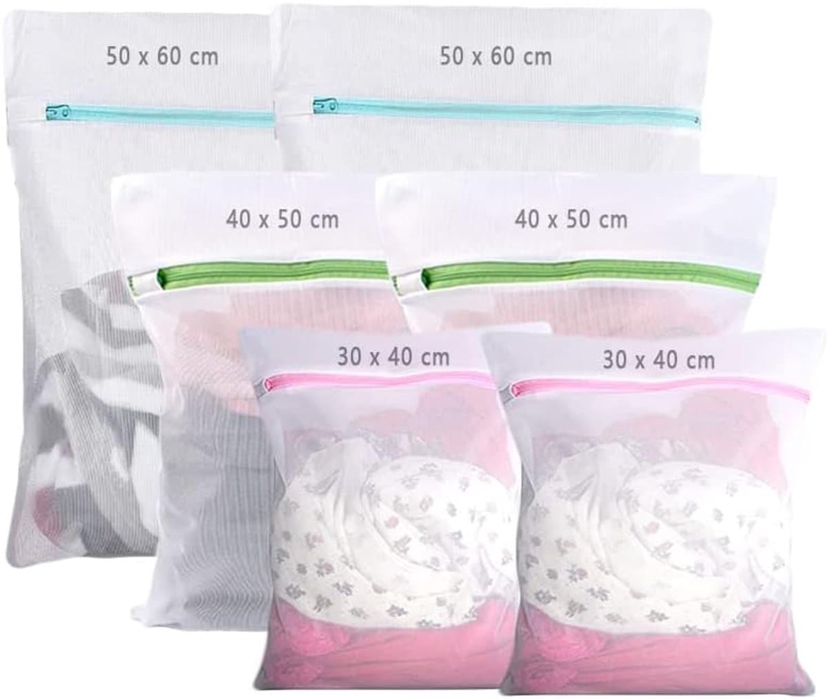Zak 6 Stuks , 40cm - 60cm 3 Verschillende Maten Wasgoed Zak, Wasgoed Zak Beschermt Delicate Kleding, Verborgen Rits, Zeer Duurzaam — afbeelding 1
