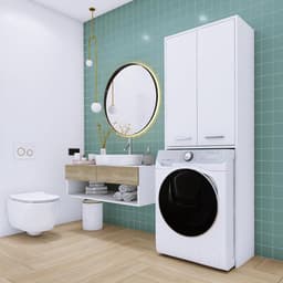 Kast boven wasmachine - Badkamerkast - Opbergen badkamer - Met legplanken - 64x180 cm - Wit — thumbnail 3