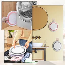 Wasbak, afgeronde wasbak, ruimtebesparende opvouwbare opbergcontainer met gaten om op te hangen, opvouwbare spoelbak voor binnen en buiten (grijs-wit, M) — thumbnail 4