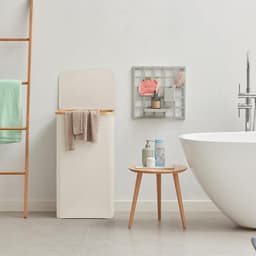 Wasmand van 100 liter met deksel, wasmand met bamboe handgrepen en een afneembare waszak, grote opvouwbare wasmand voor slaapkamer, badkamer, slaapzaal, wasruimte, wit — thumbnail 3