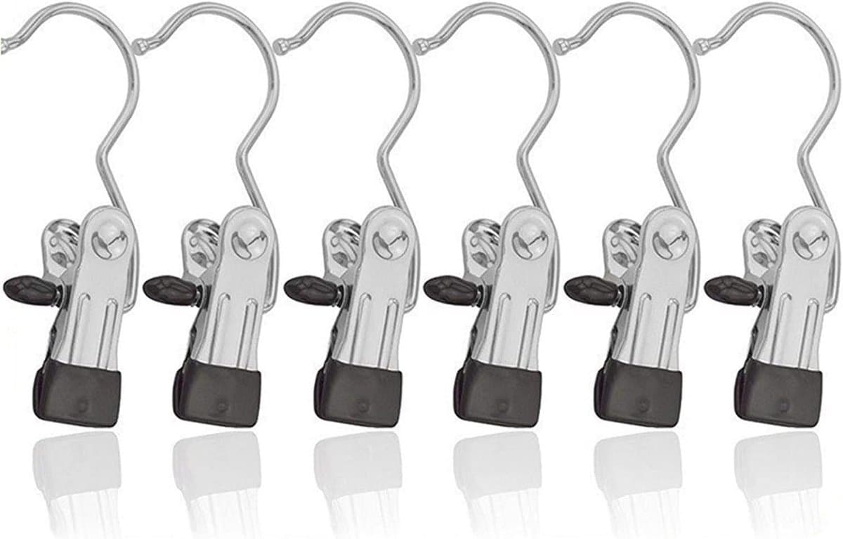 Wasknijpers Haken - Kledinghangers Clips - Kleding Drogen - Roestvrij Staal - 12 Stuks - Zwart — afbeelding 1