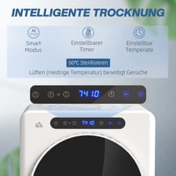 COVREO Wasdroger 3 kg, 49 x 43 x 61 cm, wit RVS, 6 programma's, touchbediening — thumbnail 2