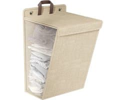 Wasmand - Opvouwbare Wasmand - Katoen en linnen - Met Deksel - Smalle - Afneembare zak - Reisgoederen - Opvouwbare Mand Vuile Was - Plooimand - Ophangbare - Voor wasruimte, slaapkamer - 48*36*12cm - Grijs