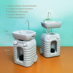 PSW-45 Quixie draagbare kampeerwasbak - Mobiele camping outdoor reis wastafel met 45 L mechanische voet waterpomp tank en zeepdispenser - Verstelbare spoelbak en trolley functie — thumbnail 2