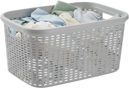 Plasticforte Wasmand - 35 liter - rotan - licht grijs - kunststof - 53 x 36 x 26 cm - draagmand - met handvatten - lichtgewicht — thumbnail 1