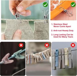 SnelShoppen - 100 Stuks Kledingknijpers RVS, 2 in 1 | Inclusief 50 RVS Rings, Zilver, Stabiel, Roestvrij, Voor Handdoeken, Kleding, Sokken, Waslijn, K — thumbnail 5
