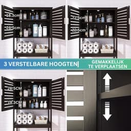 Goodivery - Wasmachine ombouw - Wasmachinekast - Toiletkast - Badkamermeubel - WC - Kast - 26x64x175cm - Zwart — thumbnail 5