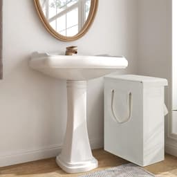 Slimme wasmand met deksel, 58 L, hoge smalle wasmand, ademend, inklapbaar, hoge smalle waszak, grote opbergmand, afvalbak voor wasgoed, slaapkamer, beige. — thumbnail 5