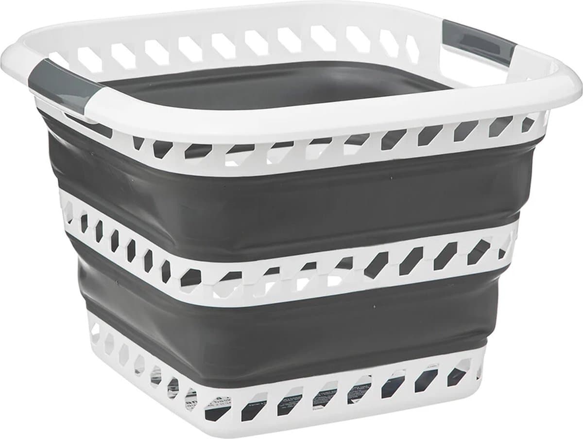 5Five Wasmand opvouwbaar met handvatten - kunststof - 40L - grijs/wit - 48 x 34 x 49 cm — afbeelding 1