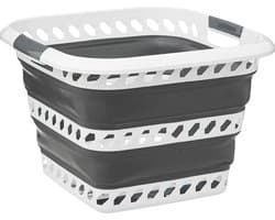 5Five Wasmand opvouwbaar met handvatten - kunststof - 40L - grijs/wit - 48 x 34 x 49 cm — afbeelding 1