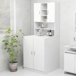 Wasmachinekast - Badkamerkast Organizer - Opbergen - Houten Constructie - 705 x 255 x 90 cm - Wit — thumbnail 1
