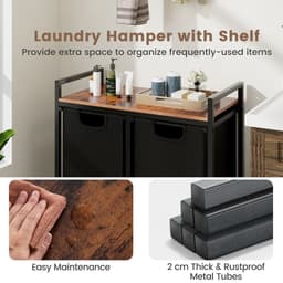 SureDeal® - Wasmand - 2 Vakken - Deksel - 90 Liter - 73x33x72 cm - Was Organizer - Badkamer - Badkamerkast - Kast — thumbnail 5