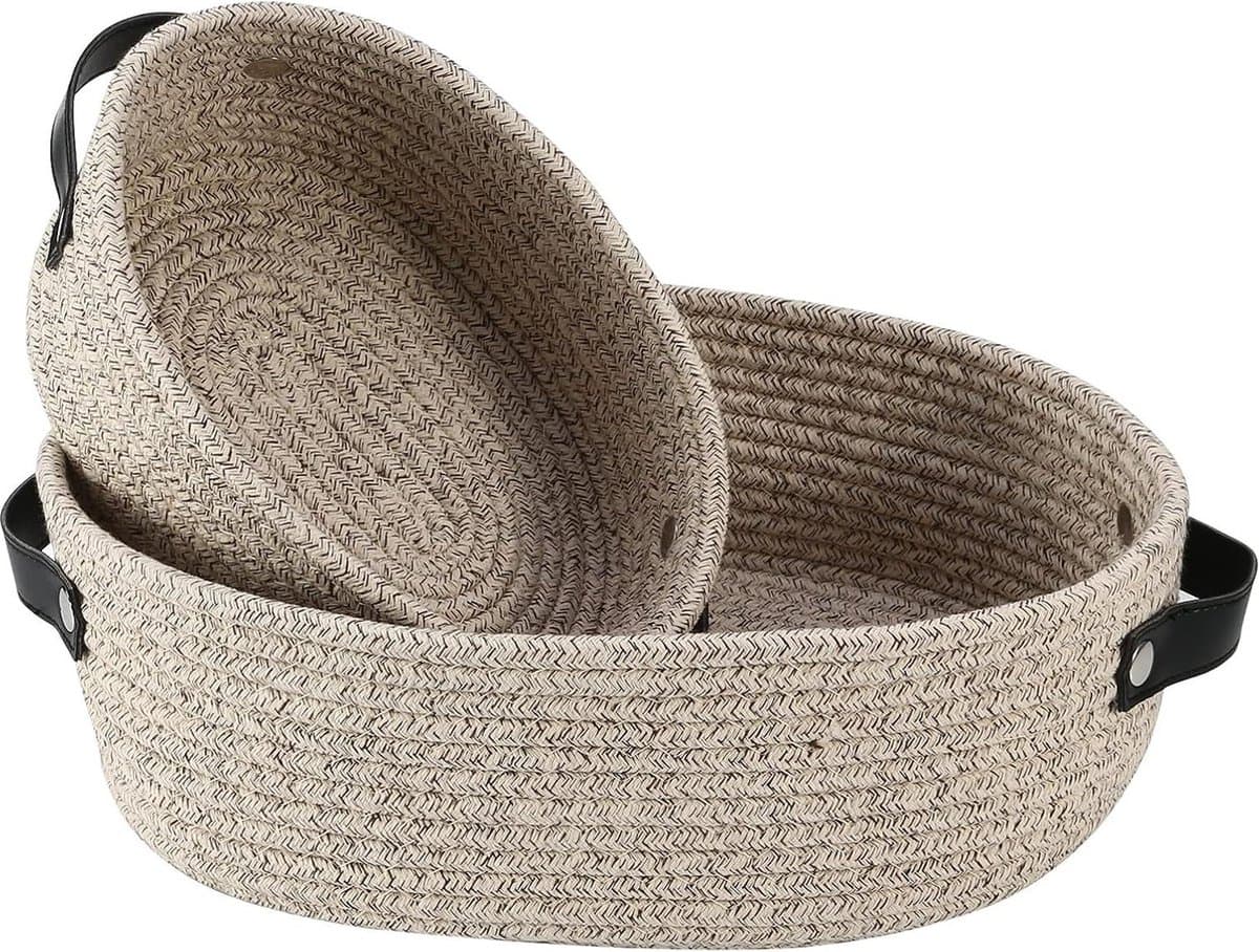 Kleine Geweven Mand Met Handvat Katoen - Ovale Touw Manden Kamer Opslag - Kat Mand Weinig Organizer Bins Boho - Wasmand Kinderkamer Voor Baby Hond Speelgoed - Geschenken - 2Pack — afbeelding 1