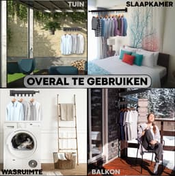 W&Z® Droogrek Inklapbaar - Kledingrek - Wasrek - Kledingroede - Kledingstang - Wanddroogrek - Droogrek muur - Hangdroogrek - Wasrek hangend - Wasrek muur - Wandkapstok - Inklapbaar - Zwart — thumbnail 5