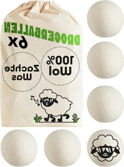 Droogballen Set van 6-100% Biologische Schapenwol voor Zachte Was & Korte Droogtijd - Perfect voor Dons . — thumbnail 1