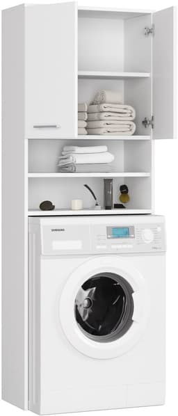 Badkamerkast voor Wasmachine FIN / Hoge Wasmachinekast met 2 Deuren / AKORD Furniture Factory / Wit / 64 x 180 x 30 cm — thumbnail 5