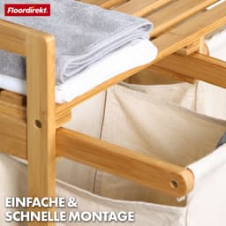 FLOORDIREKT Dakota Wasmand van Bamboe - Wasverzamelaar met 2 Vakken - Wasmand voor Vuile Was - Houten Wassorteerder met grote wasbox — thumbnail 5