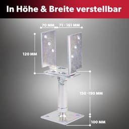 4x Siwitec U-vormige paalsteunen, in hoogte verstelbaar, hoogte: 150-190 mm, paaldikte: 71-161 mm, U-profiel staal, gegalvaniseerd, voor schroefmontage, diklaags gepassiveerd, grondanker — thumbnail 4