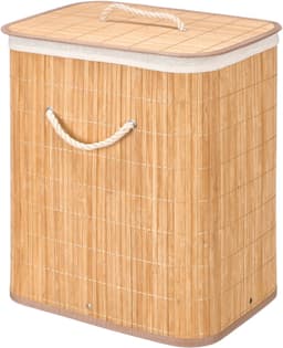 Kipit Wasmand van bamboe - 2x - wit / bruin - 60 liter - 40 x 30 x 50 cm - met deksel - met binnendoek — thumbnail 3
