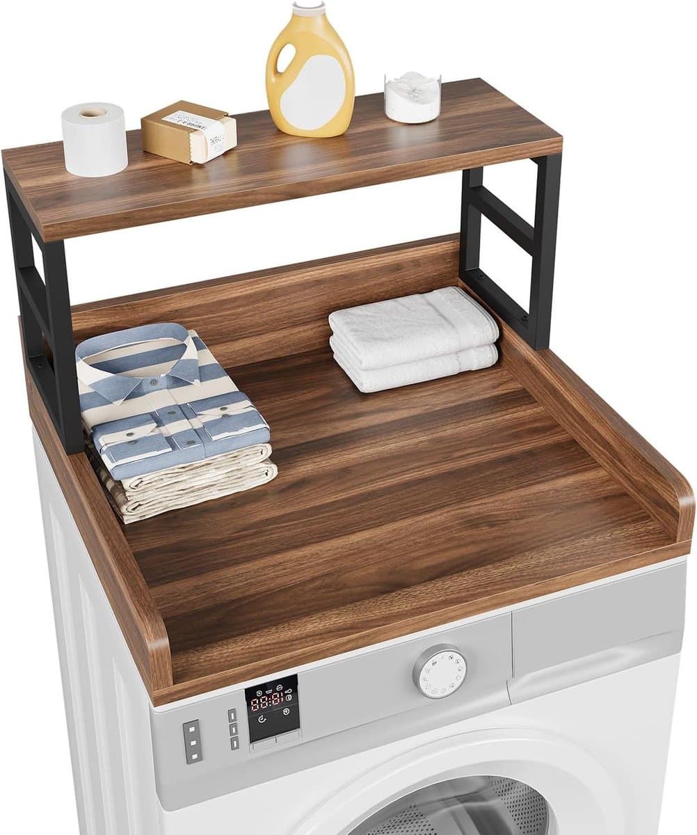 Wasmachine Droger Werkblad - Wasrek Bovenbouw - Was Sorteren - Met Plank - 60 x 60 cm - Walnoot — afbeelding 1