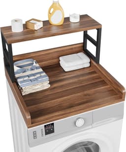 Wasmachine Droger Werkblad - Wasrek Bovenbouw - Was Sorteren - Met Plank - 60 x 60 cm - Walnoot — thumbnail 1