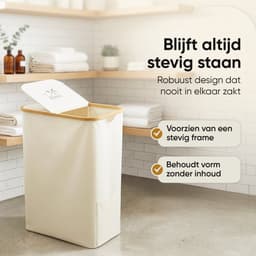 Rivoya Wasmand 2 Vakken - Wassorteerder - 130L - Met 2 Uitneembare Zakken - Wasmand met deksel - Laundry basket - Waszak - Beige - Knopen — thumbnail 2