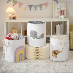 Extra grote wasmand voor baby's en kinderen, 58 liter, met trekkoord, opbergmand voor speelgoed en kinderkamer, multifunctioneel en praktisch — thumbnail 5