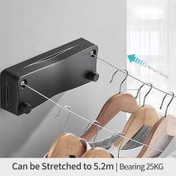 Intrekbare Waslijn - Droogrek Dubbele Lijn - Kleding Drogen - Dubbele Uitschuifbare Lijn - 52 Meter - Zwart — thumbnail 2