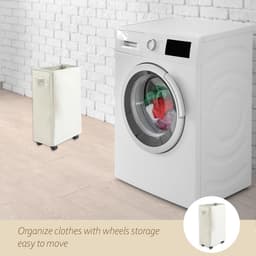 Dailygoods- Wasmand met Wieltjes - Opvouwbaar - 4 Vakken - Beige - Wasmand met Deksel - Geurpreventie - Eenvoudige Verplaatsing - Wascontainer — thumbnail 3