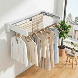Casa Living Intrekbaar Droogrek - Ruimtebesparend Design - Met Handig Kliksysteem - Wandmontage - Aluminum - Tot 27KG - Wit — thumbnail 5