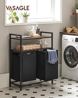 Wasmand Met Manden - Kleding Sorteerder - Kleding Opbergen - Twee Legplanken - 91 cm Hoog - Bruin Zwart — thumbnail 4