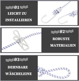 Dailygoods- Waslijn Uittrekbaar 1,8m - Draagbare Campingwaslijn - 12 Wasknijpers - Multifunctionele Waslijn - Inclusief Opbergzak - Eenvoudige Installatie - Reiswaslijn — thumbnail 2