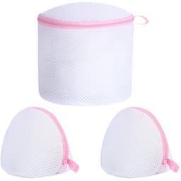 Dailygoods- Beha Waszak - 3 Stuks - Herbruikbare Waszakken - Mesh Waszak - Cilindrische/Halfronde Reinigingszakken - Roze - Lichtgewicht — thumbnail 1