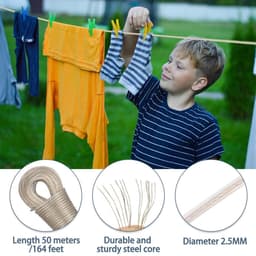 Dailygoods- Waslijn 50m Extra Sterk - Waslijn Uittrekbaar - Wasdraad met Stalen Kern - Wasdraad Buiten - Waslijn Camping - Draagvermogen 120kg — thumbnail 5