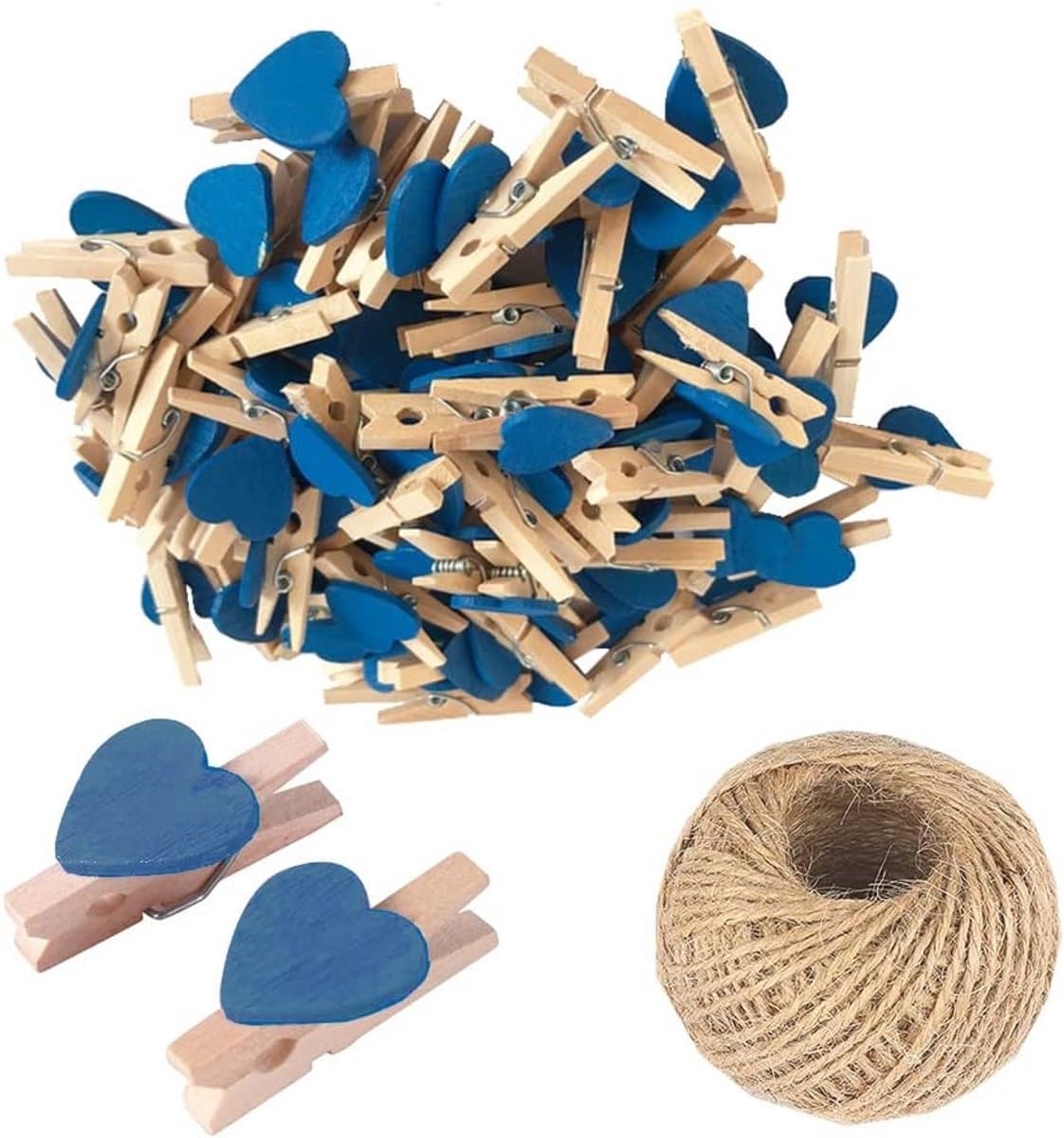 Mini Houten Hartknijpers - Fotoclips Knijpers - Foto's Ophangen - Natuurlijk Hout Materiaal - 3 cm - Blauw — afbeelding 1