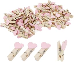 Wasknijpers Hartjes - Kleine Clips - Decoratie en Ambachten - Natuurlijk Hout - 100 Stuks - Roze — thumbnail 1
