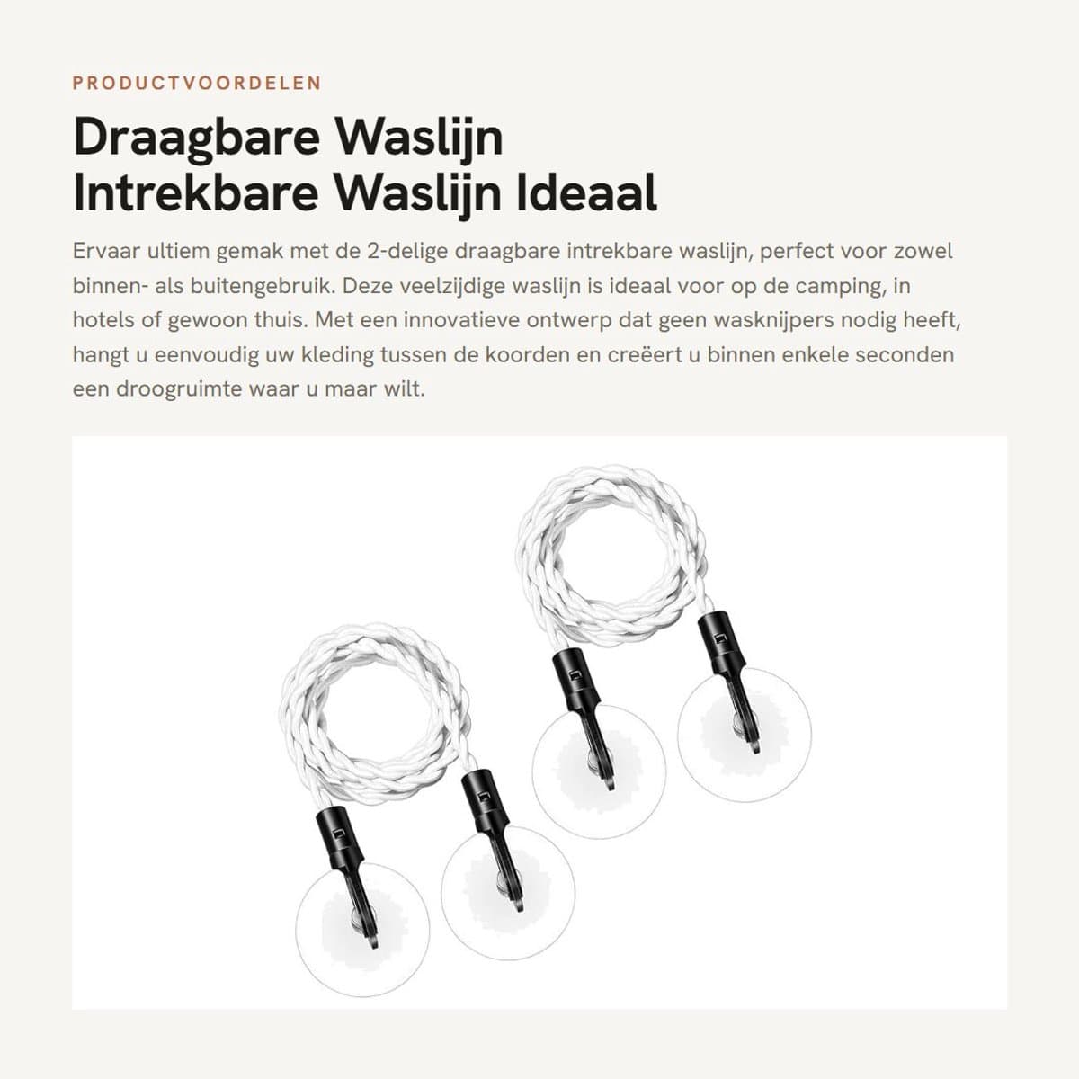Dailygoods- Waslijn Intrekbaar - Draagbaar - Haken/Zuignappen - Campingaccessoires - Voor Binnen/Buiten - Rubberband - Drooglijn — afbeelding 1