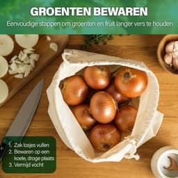 Opbergzak Uien - Groentezak Katoen - Verse Groenten Bewaren - Goede Luchtcirculatie - 5kg Capaciteit - Natuurlijk — thumbnail 4