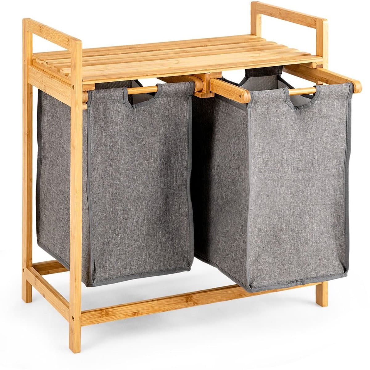 Wasmand Kast - Badkamerkast - Opbergmeubel - Wassorteerder - Kast met Wasmand - Zwart + Natuurlijk — afbeelding 1