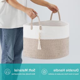 Grote Vlechtwerk Wasmand van 65 Liter, Opbergmand voor Dekens en Speelgoed, Ideaal voor Woonkamer en Kinderkamer, 50 x 33 cm, Bruin — thumbnail 4