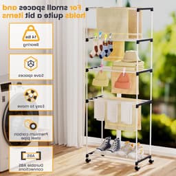 Ruimtebesparende Vrijstaande Wasdroger met Wielen, 5-niveau Handdoekhouder voor Binnengebruik in Badkamers en Huizen — thumbnail 3