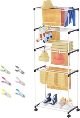 Ruimtebesparende Vrijstaande Wasdroger met Wielen, 5-niveau Handdoekhouder voor Binnengebruik in Badkamers en Huizen — thumbnail 1